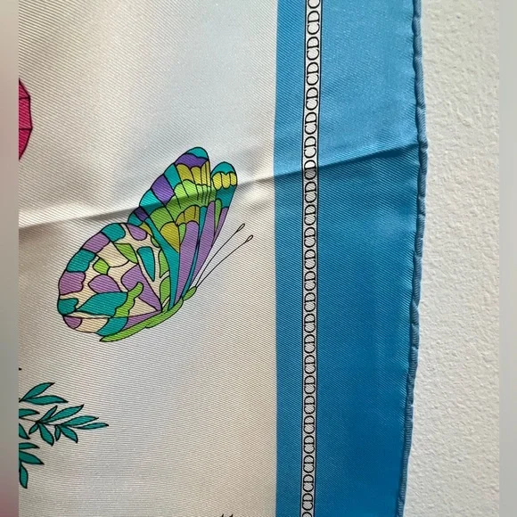 Dior Silk Scarf with Pink and Green Butterfly Design - Picture 7 of 14